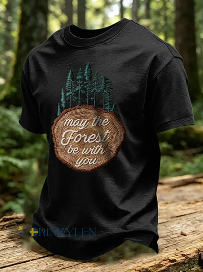 Herrmärket May The Forest Be With You tryckt ledig t-shirt - svart / S
