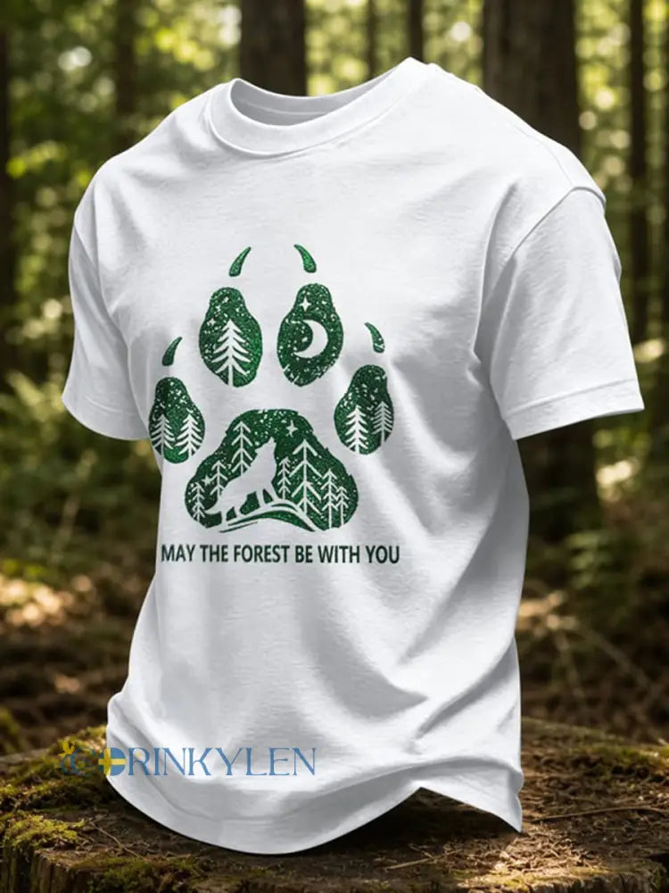 Herrmärket May The Forest Be With You tryckt ledig t-shirt - vit färg / S