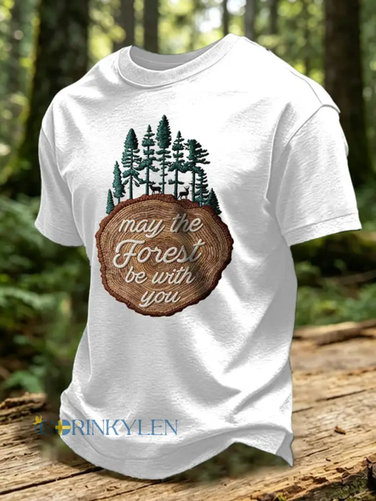 Herrmärket May The Forest Be With You tryckt ledig t-shirt - vit / S