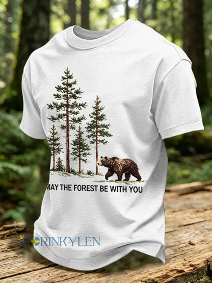 Herrmärket May The Forest Be With You tryckt ledig t-shirt - vit / S