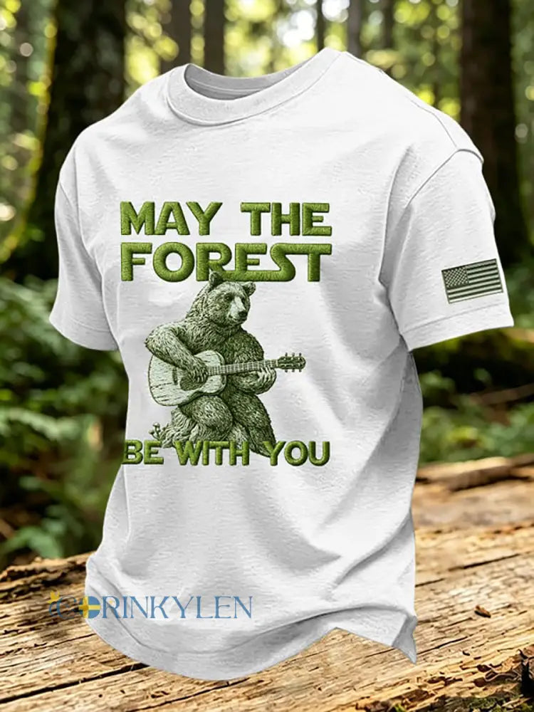 Herrmärket May The Forest Be With You tryckt ledig t-shirt - vit / S