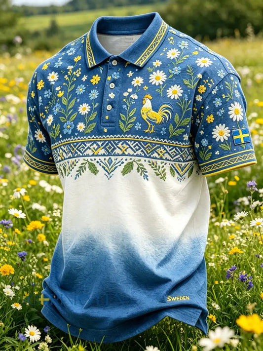 Herrmidsommarfest blommig färggraderad färg avslappnad polotröja - A / S