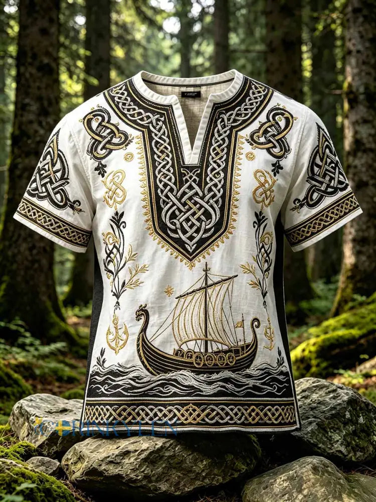 Herrmode T-shirt med viking- och keltiskt knutmotiv - som bild / S