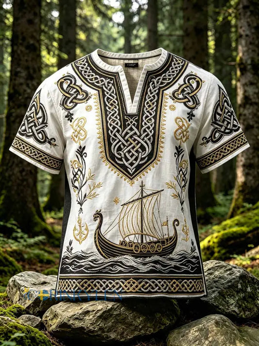Herrmode T-shirt med viking- och keltiskt knutmotiv - som bild / S