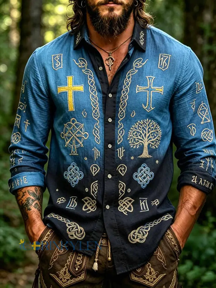 Herrmode vikingatavla tryckt skjorta - som bild / S