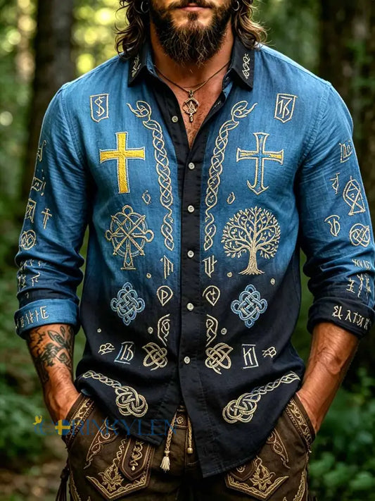 Herrmode vikingatavla tryckt skjorta - som bild / S