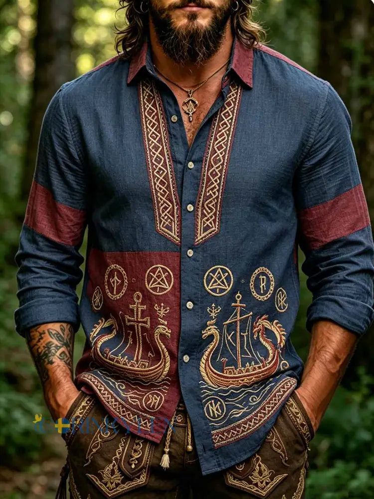 Herrmode vikingatavla tryckt skjorta - som bild / S
