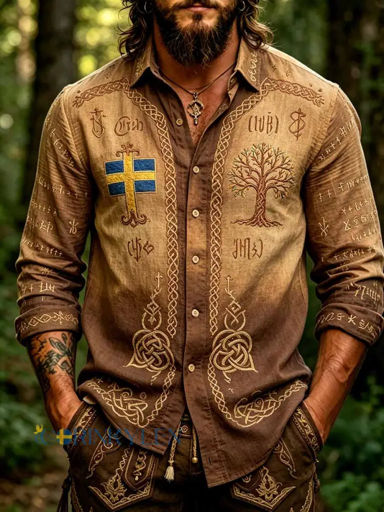 Herrmode vikingatavla tryckt skjorta - som bild / S