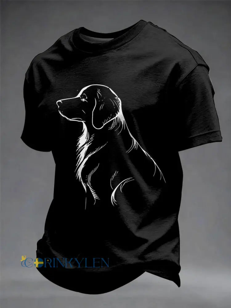 Herrmysig hundtryckt kortärmad t-shirt - svart / S