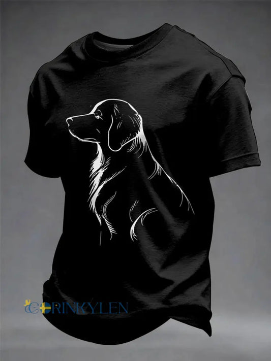 Herrmysig hundtryckt kortärmad t-shirt - svart / S