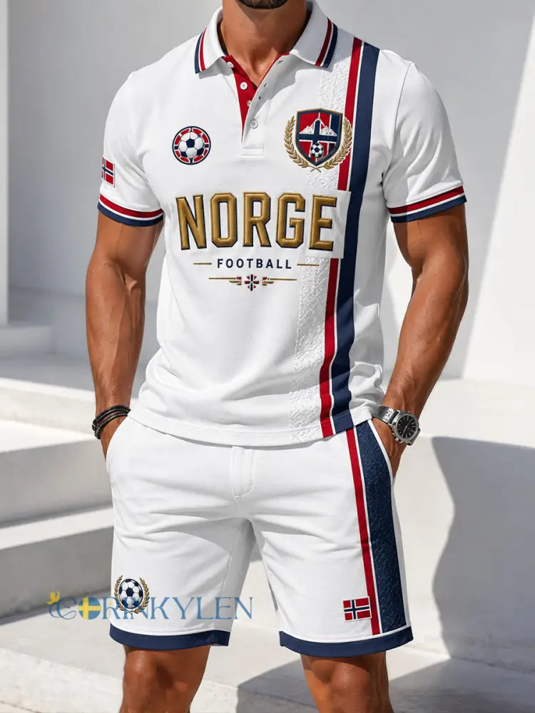 Herrpaket med retroinspirerad norsk fotbollssupportermatchkonsttryck på polotröja – 2-delat set - A / S