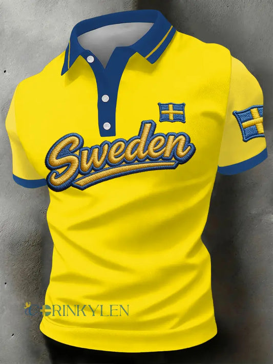 Herrpolo med tryckt motiv för svenska fotbollsfans - som bild / S