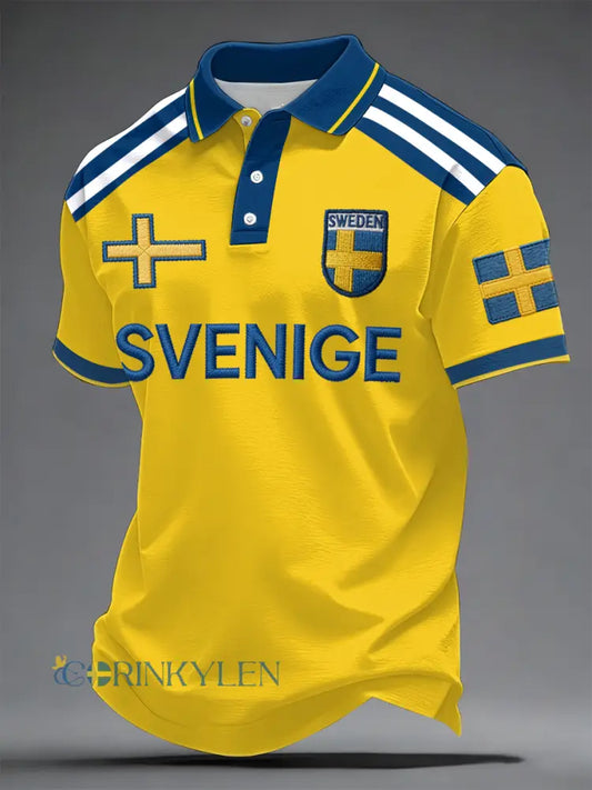 Herrpolo med tryckt motiv för svenska fotbollsfans - som bild / S