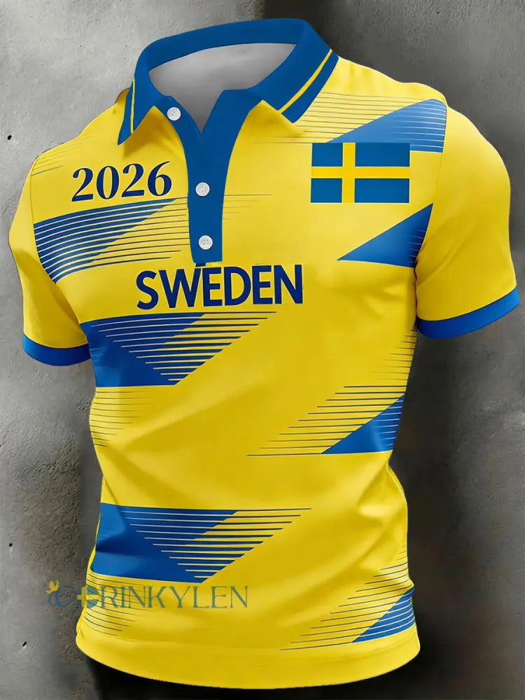Herrpolo med tryckt motiv för svenska fotbollsfans - som bild / S