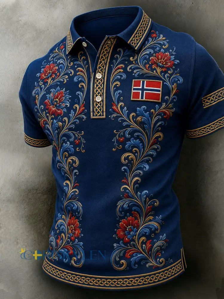 Herrpolotröja i retro nordisk stil med norsk konsttryck avslappnad stil - A / S