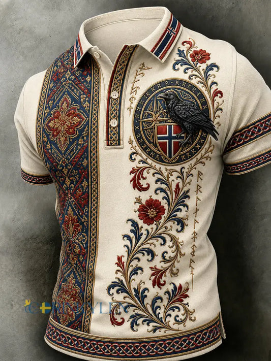 Herrpolotröja i retro nordisk stil med norsk konsttryck avslappnad stil - A / S