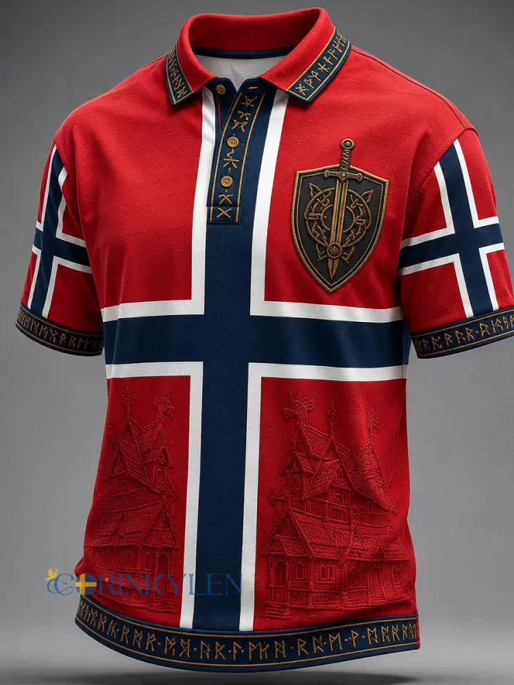 Herrpolotröja i retro nordisk stil med norsk konsttryck avslappnad stil - A / S