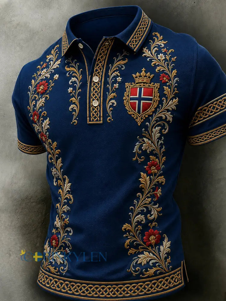 Herrpolotröja i retro nordisk stil med norsk konsttryck avslappnad stil - A / S