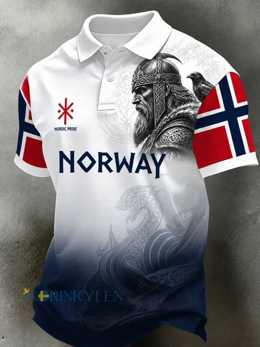 Herrpolotröja i retro nordisk stil med norsk konsttryck avslappnad stil - A / S