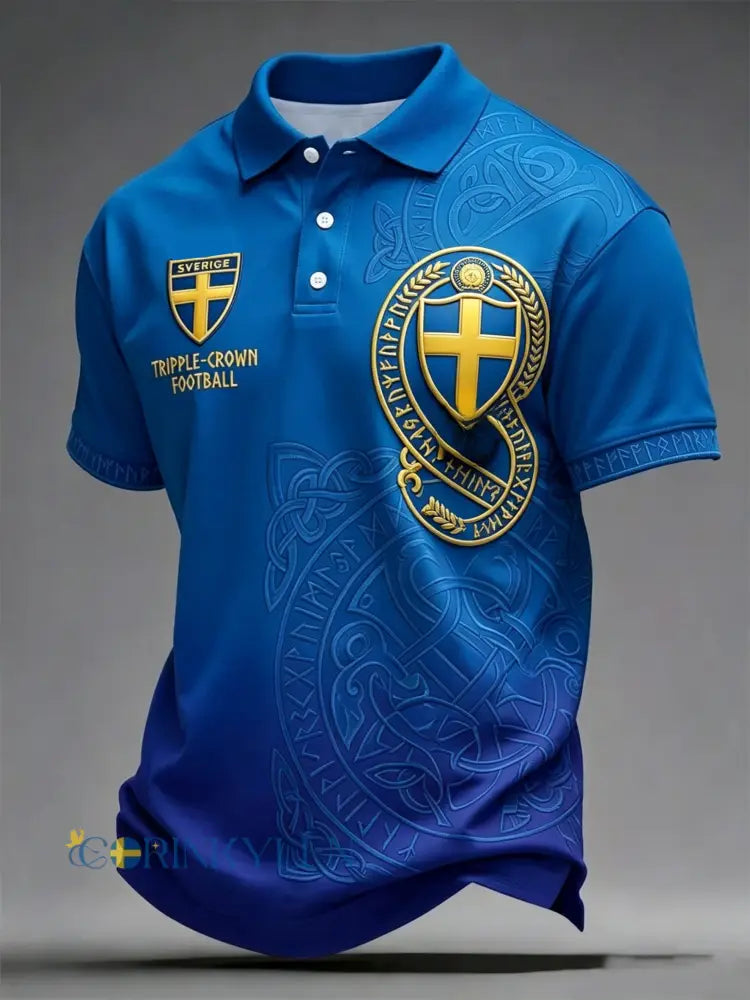 Herrpolotröja i retrostil för Sverige 2026 fotboll - blå / S