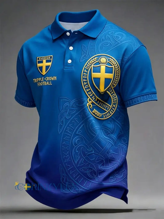 Herrpolotröja i retrostil för Sverige 2026 fotboll - blå / S