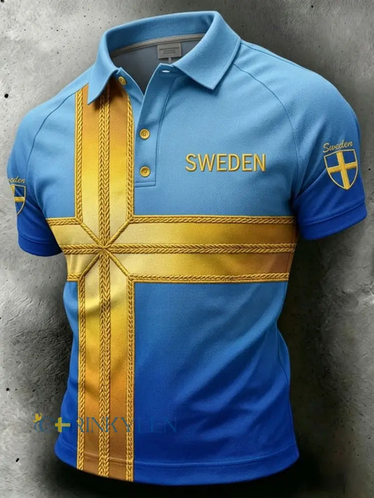 Herrpolotröja i retrostil för Sverige 2026 fotboll - blå / S