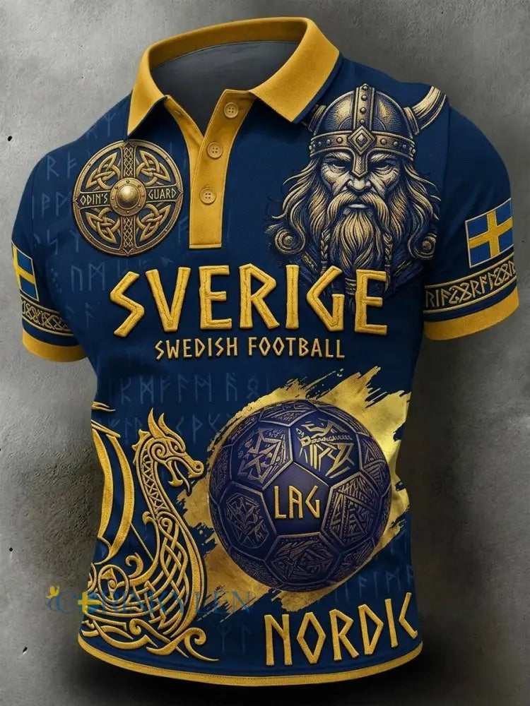Herrpolotröja i retrostil för Sverige 2026 fotboll - djupblåa / S
