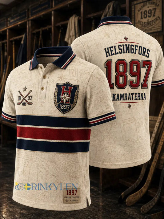 Herrpolotröja i retrostil med finskt hockeylaget HIFK - Aprikot / S