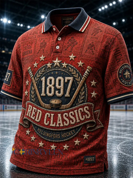 Herrpolotröja i retrostil med finskt hockeylaget HIFK - röd / S