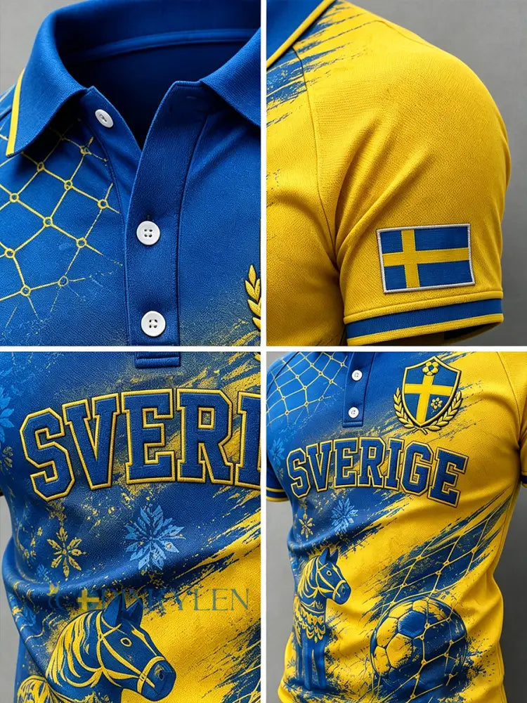 Herrpolotröja i retrostil med fotbollselement kortärmad och avslappnad stil
