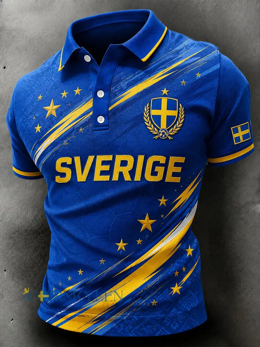 Herrpolotröja i retrostil med fotbollselement kortärmad och avslappnad stil - A / S