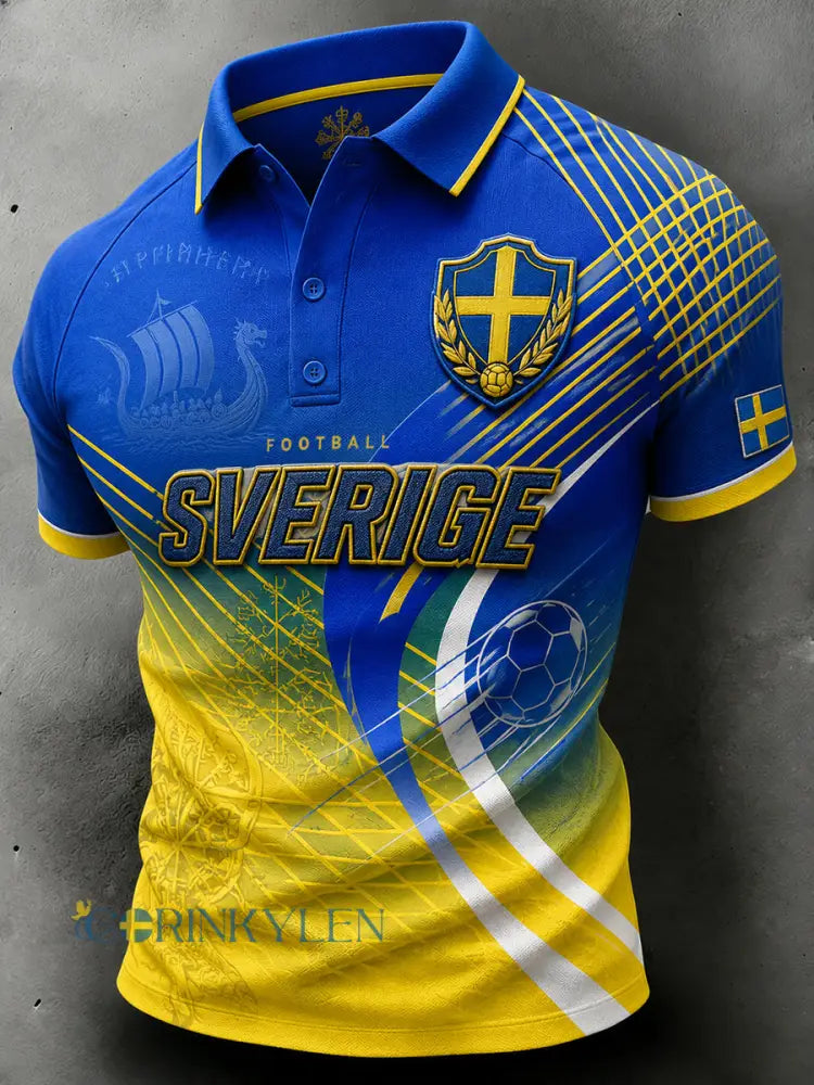 Herrpolotröja i retrostil med fotbollselement kortärmad och avslappnad stil - A / S