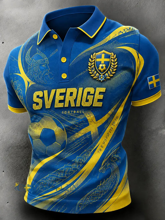 Herrpolotröja i retrostil med fotbollselement kortärmad och avslappnad stil - A / S