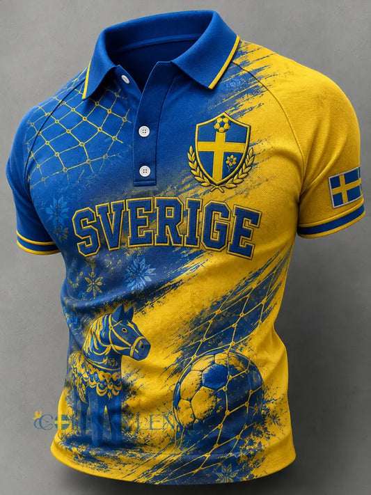 Herrpolotröja i retrostil med fotbollselement kortärmad och avslappnad stil - A / S