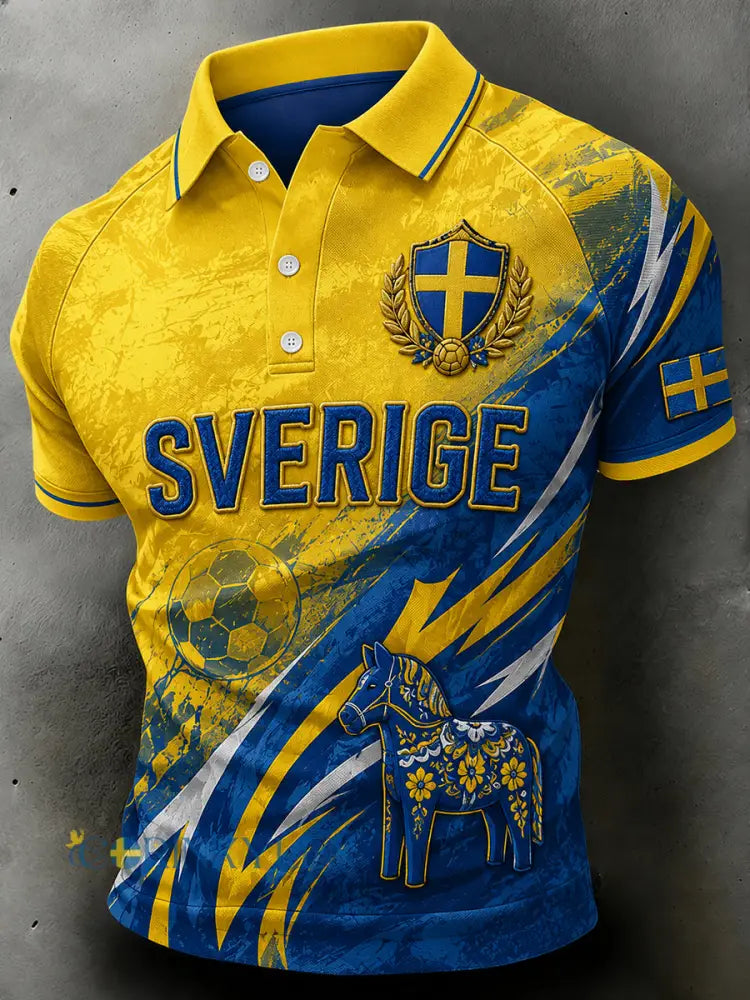 Herrpolotröja i retrostil med fotbollselement kortärmad och avslappnad stil - A / S