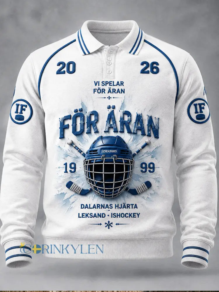 Herrpolotröja i schweizisk ishockeystil från Leksands IF tryckt och avslappnad med lång ärm - vitt / S