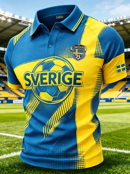 Herrpolotröja i sportig stil med raglanärm och fotbollselement - A / S