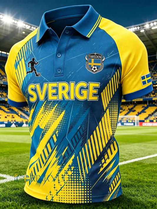 Herrpolotröja i sportig stil med raglanärm och fotbollselement - A / S