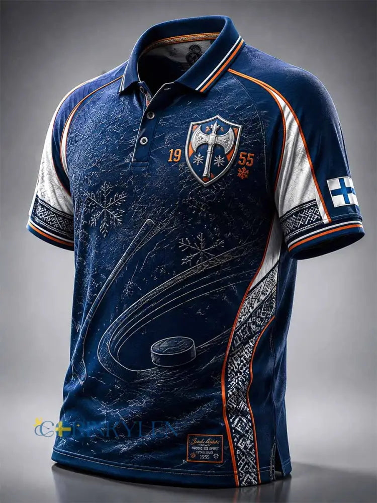 Herrpolotröja i vintagestil med minnesmönster för ishockeylaget Tappara från 1955 - som bild / S