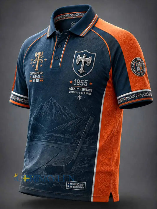 Herrpolotröja i vintagestil med minnesmönster för ishockeylaget Tappara från 1955 - som bild / S