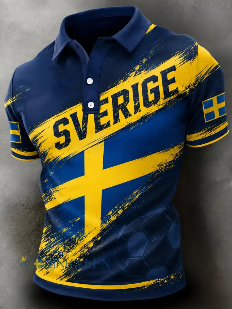 Herrpolotröja med fanart-print och hejarramsor från en svensk fotbollsmatch - A / S