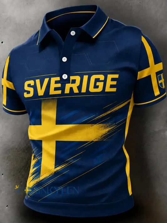 Herrpolotröja med fanart-print och hejarramsor från en svensk fotbollsmatch - A / S