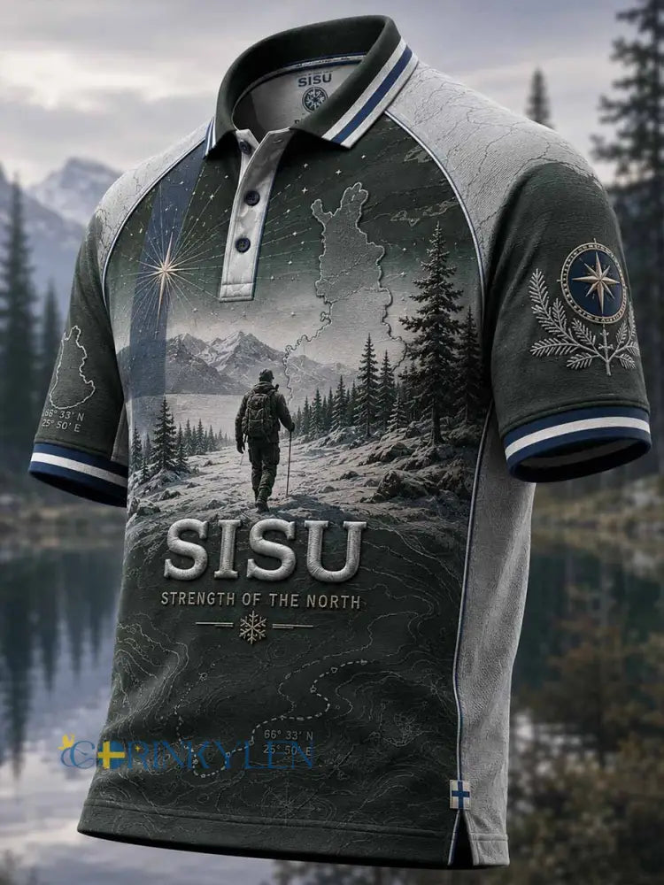 Herrpolotröja med finsk veteran-Sisu-anda och tryckt mönster - som bild / S