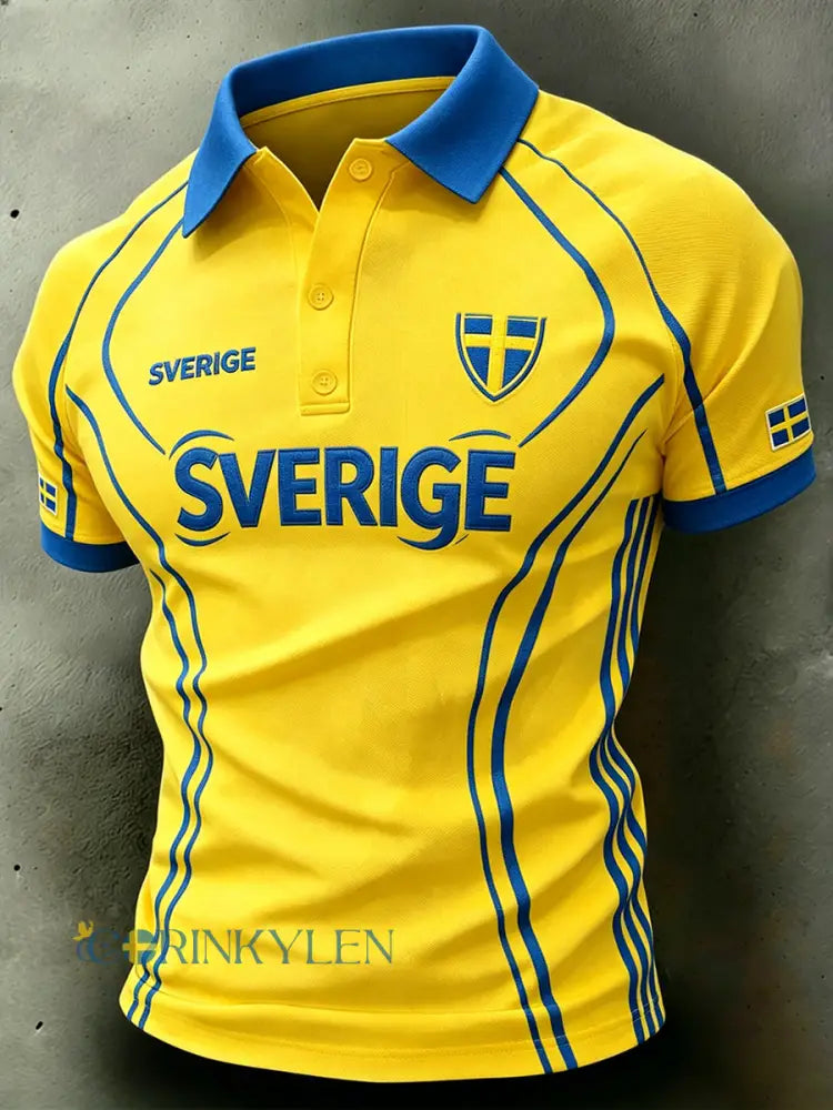 Herrpolotröja med fotbollsmotiv färgblock och raglanärmar - A / S