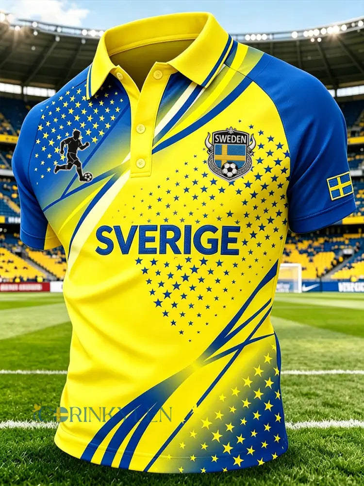 Herrpolotröja med fotbollstema gradientfärgad print och raglanärmar - A / S