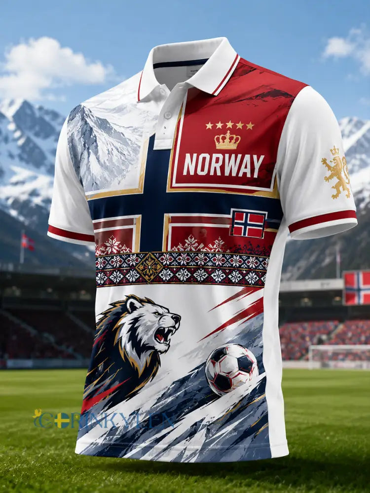 Herrpolotröja med konsttryck med element av norskt fotbollssupporterande - A / S