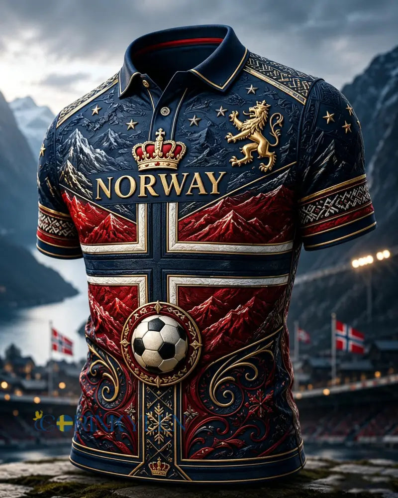 Herrpolotröja med konsttryck med element av norskt fotbollssupporterande - A / S