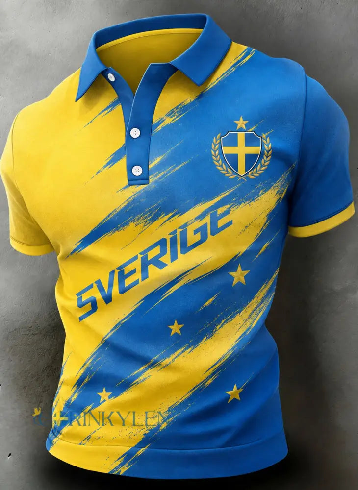 Herrpolotröja med konsttryck i publikstil från en svensk fotbollsmatch - A / S