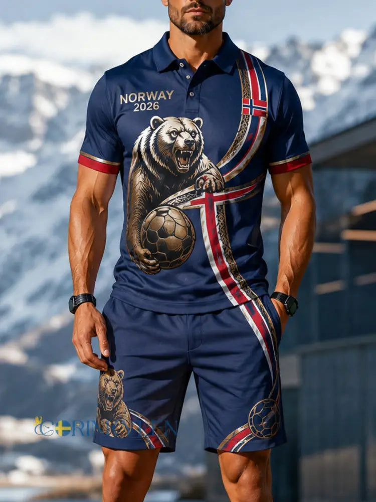 Herrpolotröja med konsttryck och hejande element från en norsk fotbollsmatch - A / S