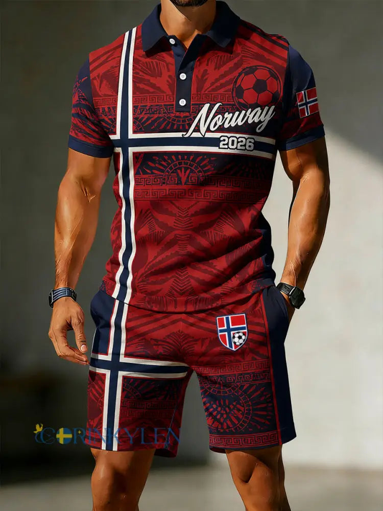 Herrpolotröja med konsttryck och hejande element från en norsk fotbollsmatch - A / S